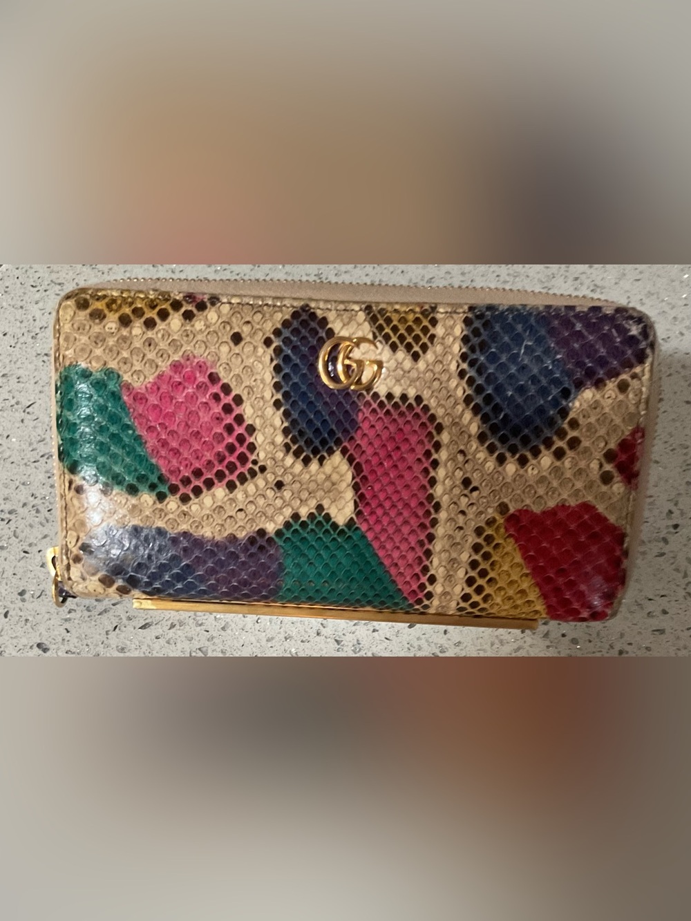 Gucci GG Marmont Python Leather Zip Around Wallet